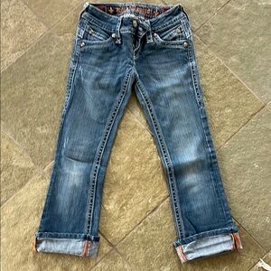 Rock Revival Blue Ankle Cropped Jeans with Distressed Look